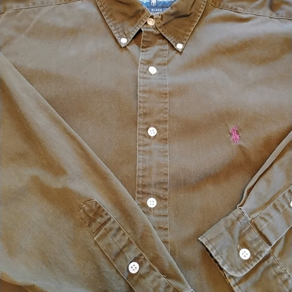 Ralph Lauren Olive Green Large Long Sleeve Men's Button-Down Shirt - Picture 2 of 8